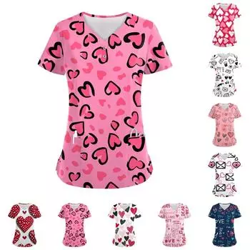 Женские модные повседневные топы с V-образным вырезом на пуговицах и принтом ко Дню святого Валентина, топы для кормящих мам, топы-халаты для женщин, 2 кармана XXXL