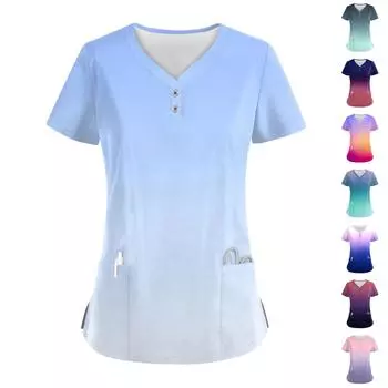 Женские модные повседневные топы с V-образным вырезом и градиентным принтом, топы для кормящих мам, топы-халаты для женщин, 2 кармана L