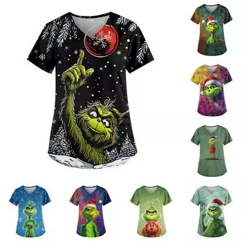 Женские модные повседневные топы с v-образным вырезом и защитная спецодежда с принтом XXL зелёный