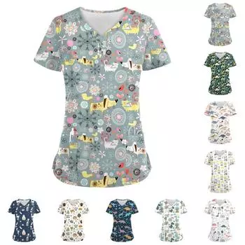 Женские модные повседневные топы с V-образным вырезом и принтом мелких животных, топы для кормящих матерей, топы-халаты для женщин, 2 кармана XXXXXL жёлтый