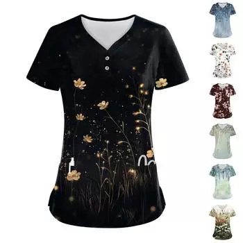 Женские модные повседневные топы с V-образным вырезом и цветочным принтом, топы для кормящих мам, топы-халаты для женщин, 2 кармана L чёрный