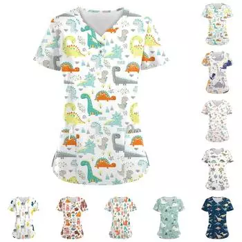 Женские модные повседневные топы с V-образным вырезом и принтом мелких животных, топы для кормящих матерей, топы-халаты для женщин, 2 кармана XXL коричневый