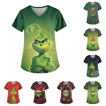 Женские модные повседневные топы с v-образным вырезом и защитная спецодежда с принтом XXL зелёный