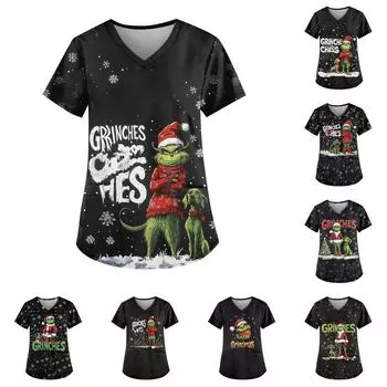 Женские модные повседневные топы с v-образным вырезом и защитная спецодежда с принтом XXXXL зелёный