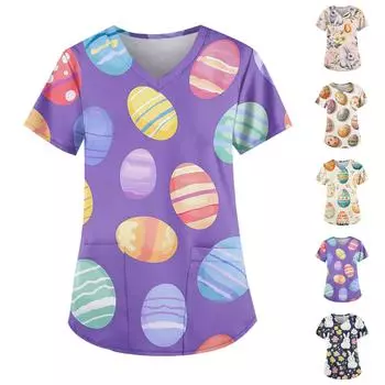 Женские модные повседневные топы с v-образным вырезом и защитная спецодежда с принтом XXXL тёмно-синий