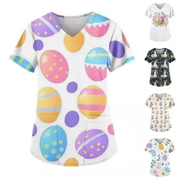 Женские модные повседневные топы с v-образным вырезом и защитная спецодежда с принтом XXXXXL тёмно-синий