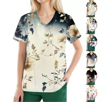 Женские модные повседневные топы с v-образным вырезом и защитная спецодежда с принтом XXL чёрный