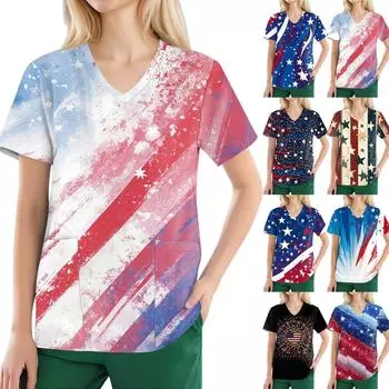 Женские модные повседневные топы с v-образным вырезом и защитная спецодежда с принтом S бежевый