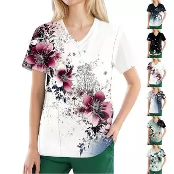 Женские модные повседневные топы с v-образным вырезом и защитная спецодежда с принтом L бежевый