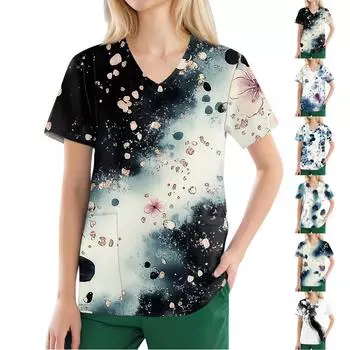 Женские модные повседневные топы с v-образным вырезом и защитная спецодежда с принтом XXL чёрный