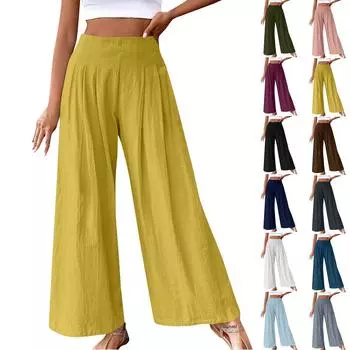 Женские модные повседневные удобные элегантные однотонные брюки из хлопка и льна со средней посадкой и девятью точками L армия зеленый