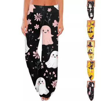 Женские модные повседневные удобные пижамные брюки с принтом и широкими штанинами на шнурке XXXL оранжевый