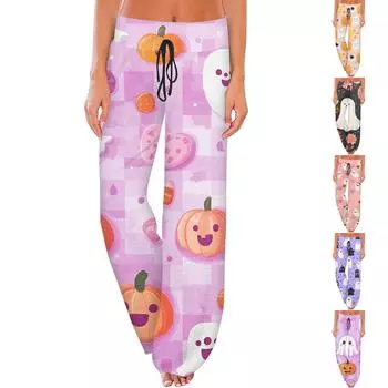 Женские модные повседневные удобные пижамные брюки с принтом и широкими штанинами на шнурке S