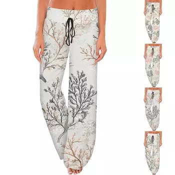 Женские модные повседневные удобные пижамные брюки с принтом и широкими штанинами на шнурке L