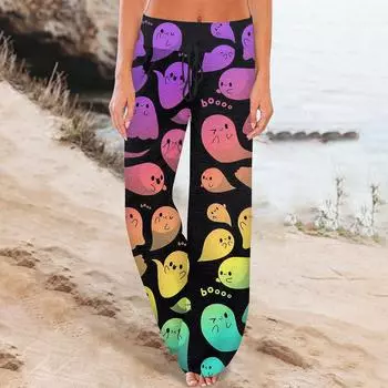 Женские модные повседневные удобные пижамные брюки с принтом и широкими штанинами на шнурке L