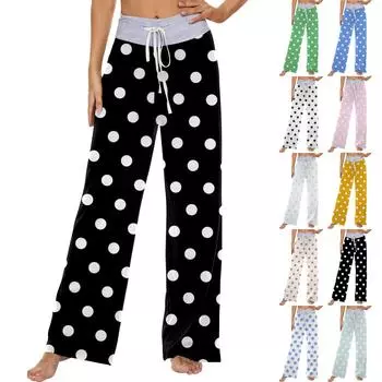 Женские модные повседневные удобные пижамные брюки с принтом и широкими штанинами на шнурке L чёрный