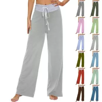 Женские модные повседневные удобные пижамные брюки с принтом и широкими штанинами на шнурке L армия зеленый