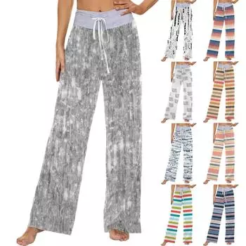 Женские модные повседневные удобные пижамные брюки с принтом и широкими штанинами на шнурке L армия зеленый