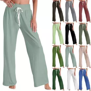 Женские модные повседневные удобные пижамные штаны, однотонные, с принтом, на шнурке, широкие брюки L армия зеленый