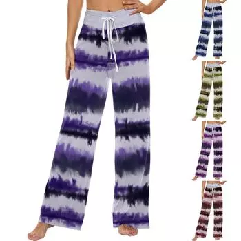 Женские модные повседневные удобные пижамные штаны с принтом тай-дай, широкие брюки на шнурке L синий