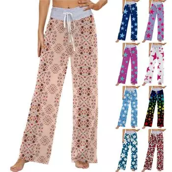 Женские модные повседневные удобные пижамные штаны с принтом Love, широкие брюки на шнурке L бежевый