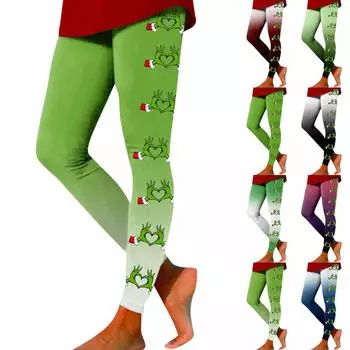 Женские модные повседневные уличные брюки с рождественским принтом, тонкие эластичные брюки для йоги, девятиминутные брюки L