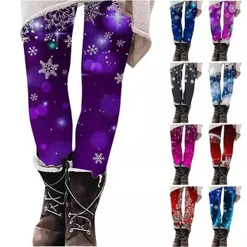 Женские модные повседневные уличные брюки с рождественским принтом, тонкие эластичные брюки для йоги, девятиминутные брюки XXXXL винный