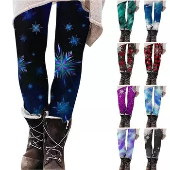 Женские модные повседневные уличные брюки с рождественским принтом, тонкие эластичные брюки для йоги, девятиминутные брюки L циан