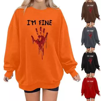 Женские модные повседневные универсальные повседневные толстовки с длинным рукавом и принтом, верхние толстовки S оранжевый