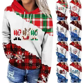 Женские модные повседневные универсальные повседневные толстовки с круглым вырезом, рождественские повседневные толстовки с длинными рукавами и графикой L