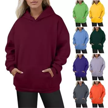 Женские модные повседневные универсальные повседневные толстовки с круглым вырезом, однотонные топы с длинными рукавами XXXL
