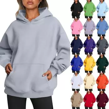 Женские модные повседневные универсальные повседневные толстовки с круглым вырезом, однотонные топы с длинными рукавами XL