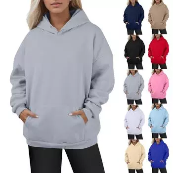 Женские модные повседневные универсальные повседневные толстовки с круглым вырезом, однотонные топы с длинными рукавами M