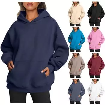Женские модные повседневные универсальные повседневные толстовки с круглым вырезом, однотонные топы с длинными рукавами XL