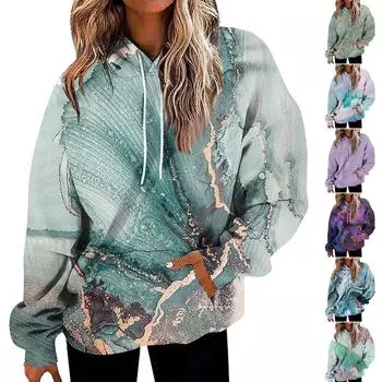 Женские модные повседневные универсальные повседневные толстовки с круглым вырезом, топы с длинными рукавами и принтом XXXXL синий