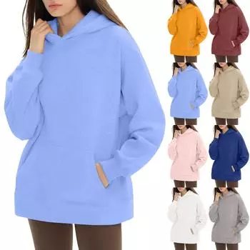 Женские модные повседневные универсальные повседневные толстовки с круглым вырезом, однотонные топы с длинными рукавами L бежевый