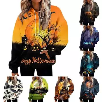 Женские модные повседневные универсальные повседневные толстовки с круглым вырезом, топы с длинными рукавами и принтом S оранжевый