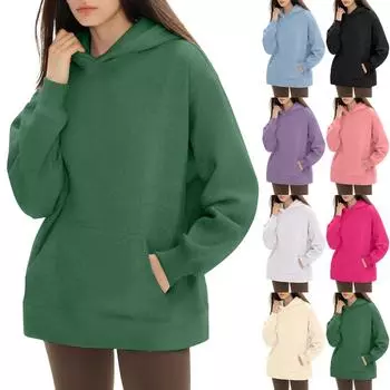 Женские модные повседневные универсальные повседневные толстовки с круглым вырезом, однотонные топы с длинными рукавами L чёрный