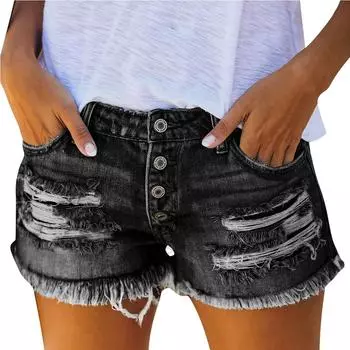 Женские модные повседневные универсальные винтажные широкие джинсы L чёрный