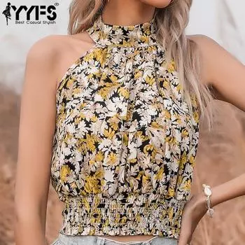 Женские модные повседневные узкие футболки и топы с цветочным принтом, майки и майки S жёлтый