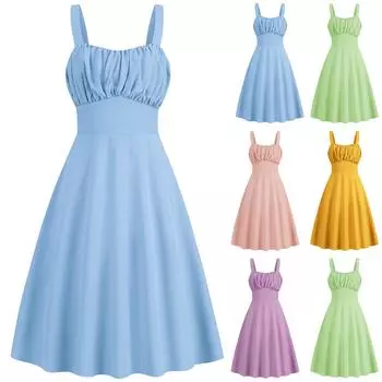 Женские модные повседневные узкие однотонные винтажные платья L синий