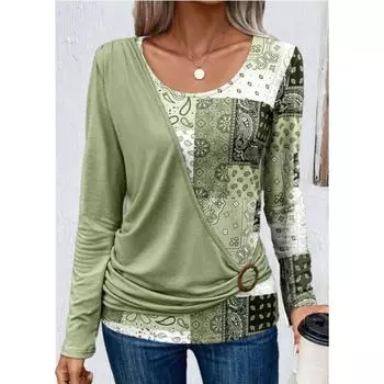Женские модные повседневные весенне-осенние блузки и рубашки с круглым вырезом с длинными рукавами S зелёный