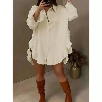 Женские модные повседневные весенне-осенние однотонные рубашки-поло с длинным рукавом и принтом, блузки и рубашки L