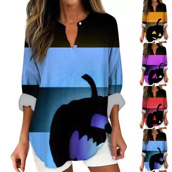 Женские модные повседневные женские топы с v-образным вырезом и заниженными плечами и принтом на Хэллоуин S оранжевый