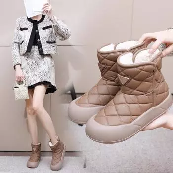 Женские модные повседневные зимние ботинки с толстой флисовой подкладкой, водонепроницаемая хлопковая обувь, универсальные зимние теплые удобные короткие ботинки 35