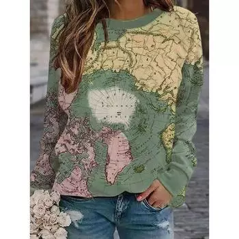 Женские модные принтованные толстовки с круглым вырезом и длинным рукавом, трикотажные пуловеры, топы для женщин, осень-зима S