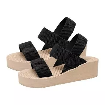 Женские модные противоскользящие, износостойкие, удобные, легкие босоножки на среднем каблуке на мягкой подошве соответствующего цвета. Foot 23cm чёрный