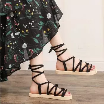 Женские модные противоскользящие износостойкие удобные сандалии на плоской подошве с тканевым ремешком на мягкой подошве 41 чёрный