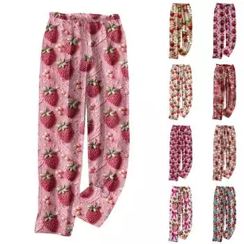 Женские модные прямые брюки со стереоскопическим милым принтом, повседневные плюшевые брюки XXL розовый