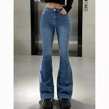 Женские модные прямые повседневные джинсовые брюки с высокой талией XXL синий